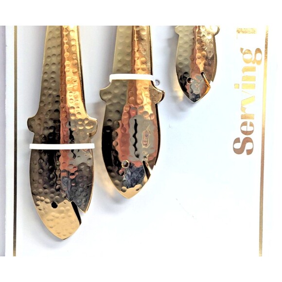 Fish-Shaped Serving Tongs Hammered Gold PVD Reflective Finish 3-Piece Gift NEW - Picture 2 of 6
